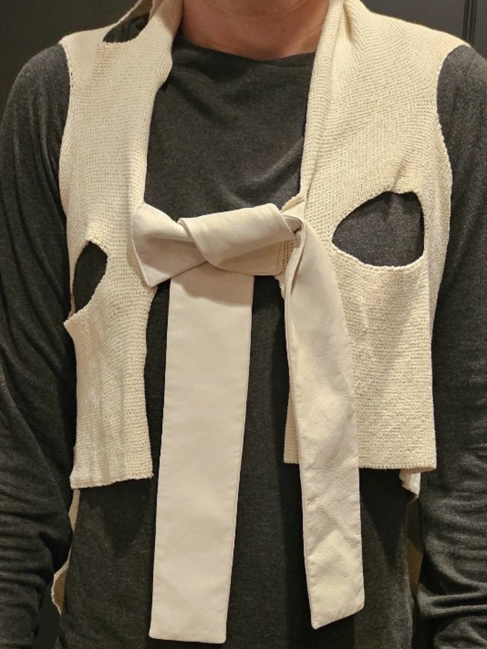 DROme cream knit sleeveless vest with leather tie detail xsmall rick owens look
